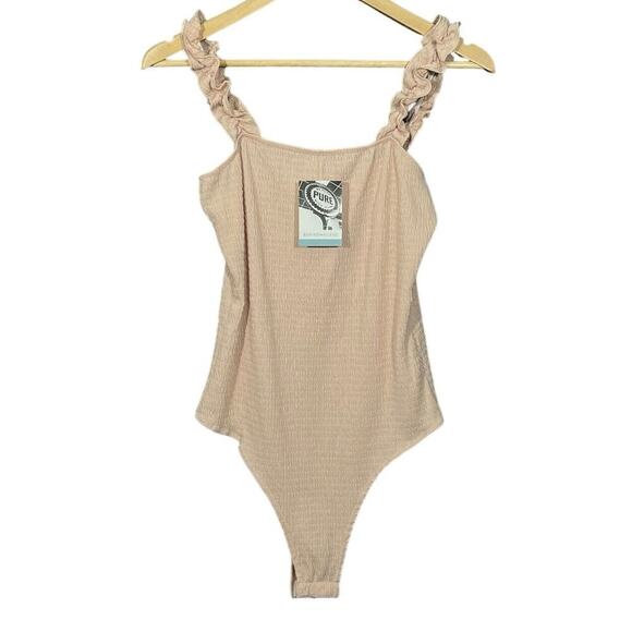 Karlie Bodysuit Ruffled Knit Tank Women’s Sz Large Blush New NWT Stretch - Picture 3 of 10